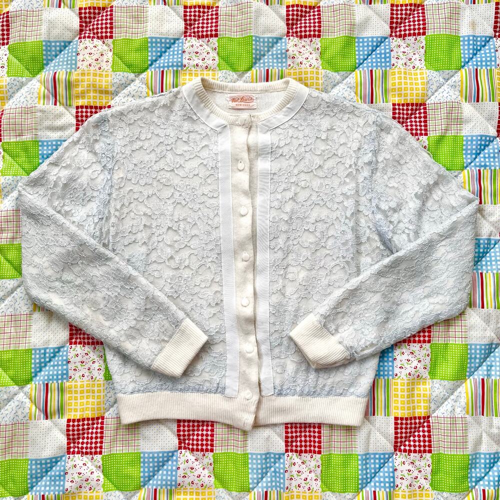 Vintage 1950s Lace Cardigan Sweater by Nat Lewis‎ // Size Small